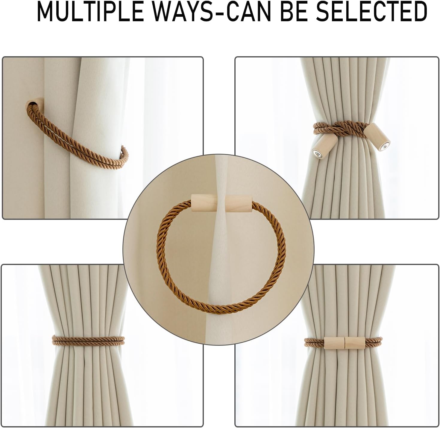 Contoeey Magnetic Boho Curtain Holders 2 Pack Khaki