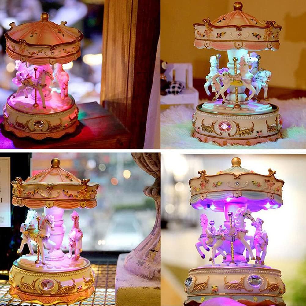 3-Horse Carousel Music Box with LED Lights