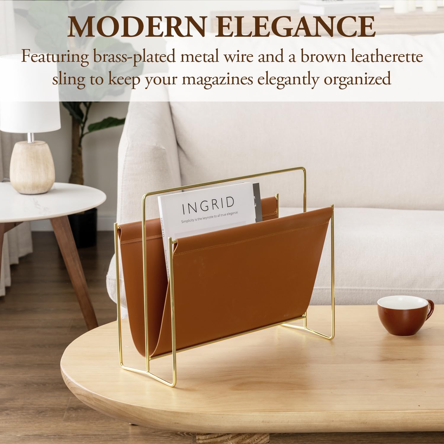 MyGift 15 Inch Modern Brown Leatherette Magazine Holder