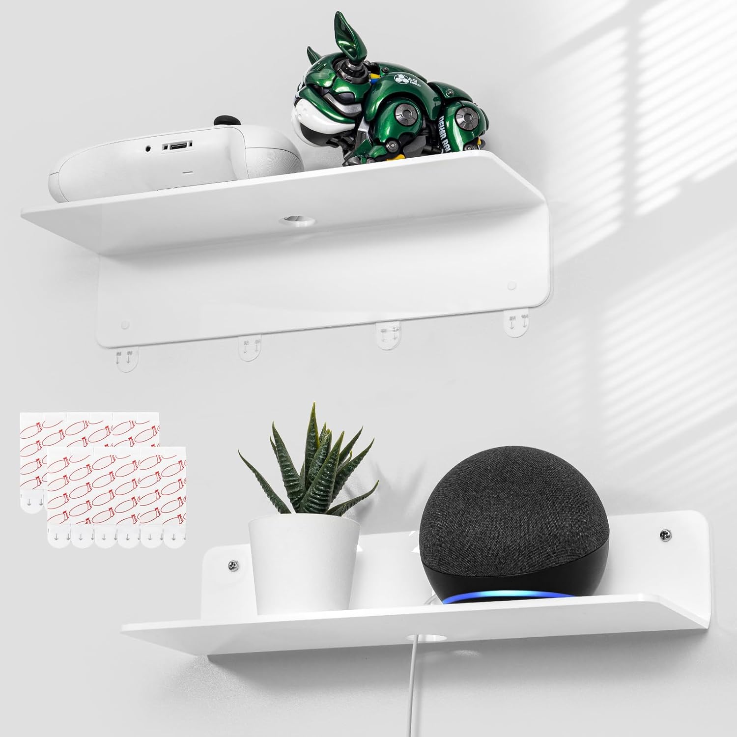 OAPRIRE White Acrylic Floating Shelves Set of 2 - No Drill Installation