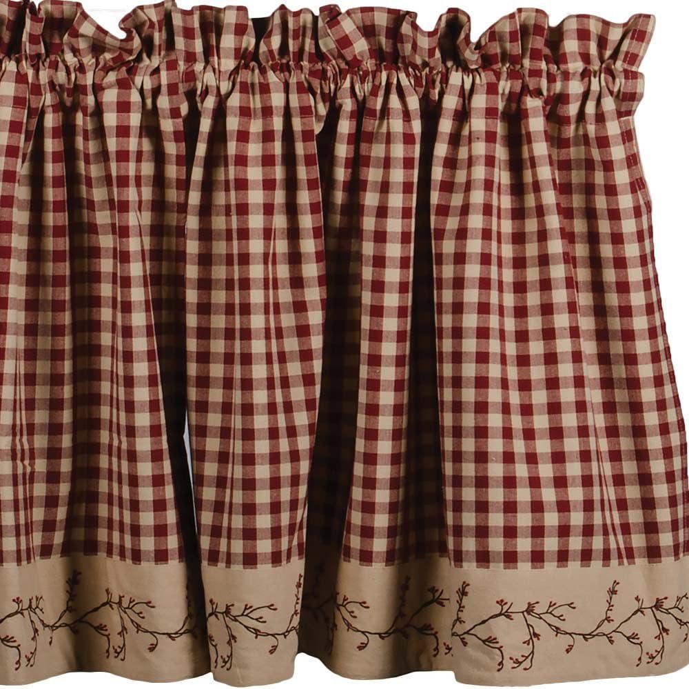 Berry Vine Check Barn Red and Nutmeg Cotton Valance 72x155
