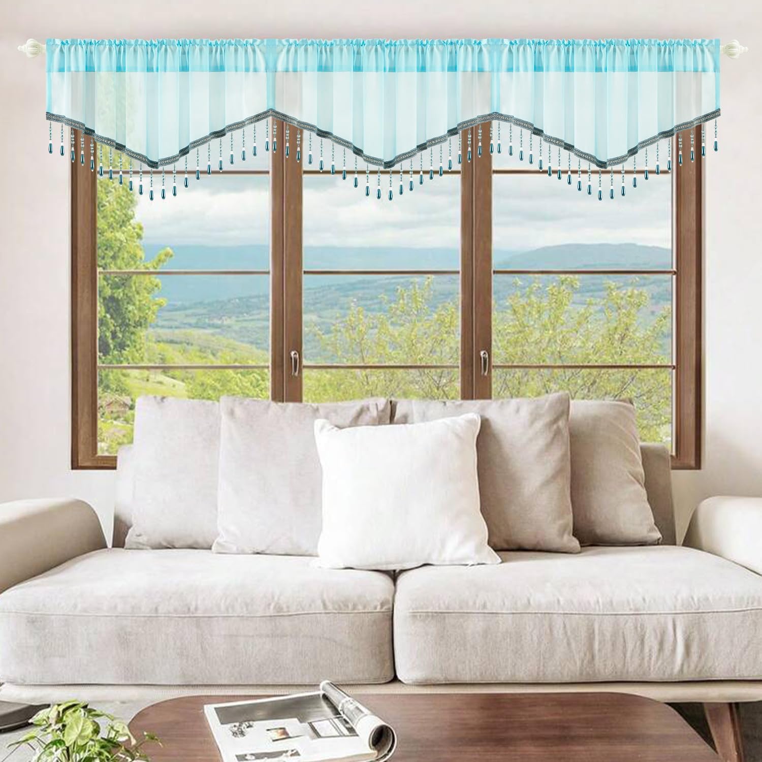 VOGOL Light Blue Sheer Valance 52x18 Inches 1 Panel