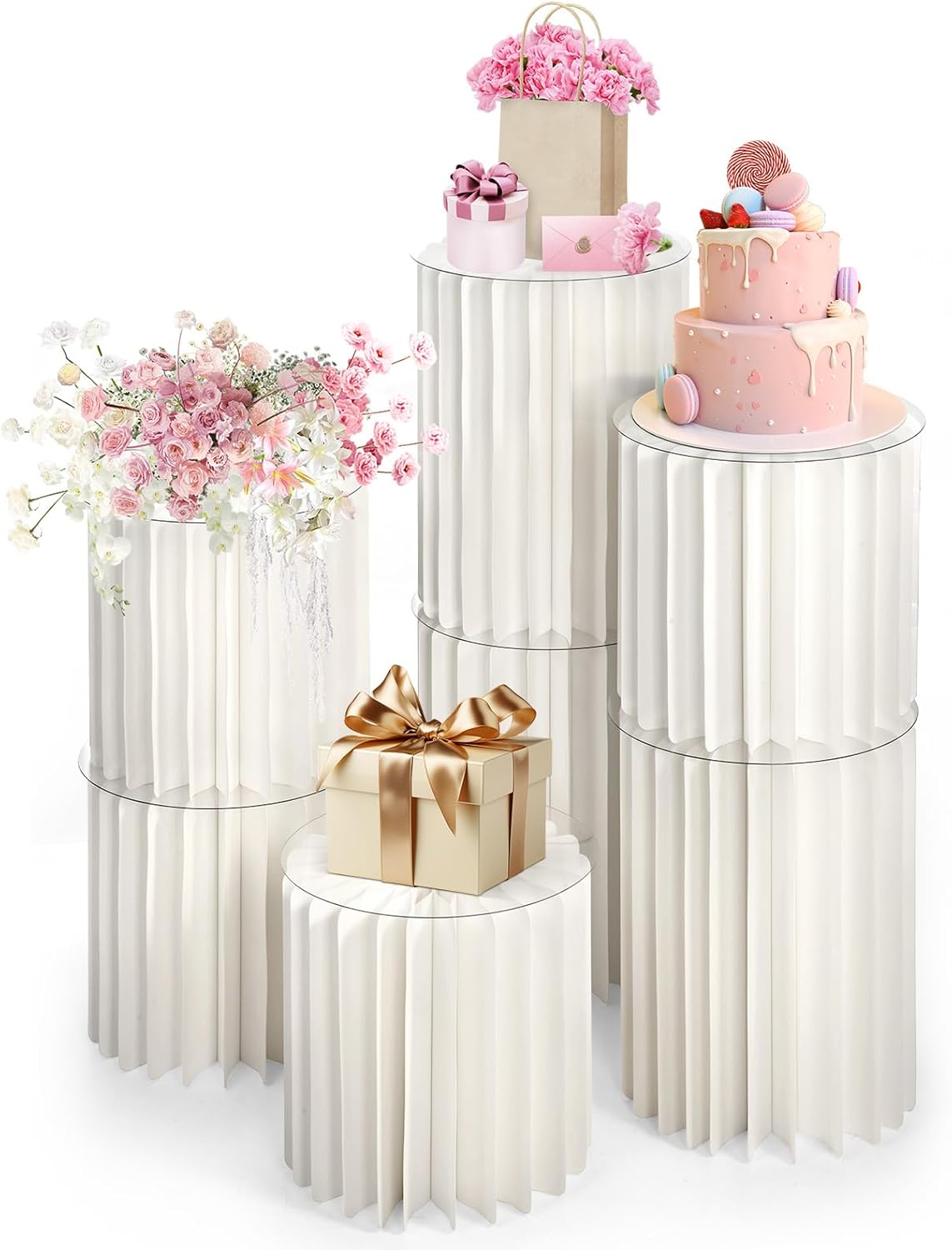 Dyna-Living 7PCS Foldable Cylinder Pedestal Stand Set