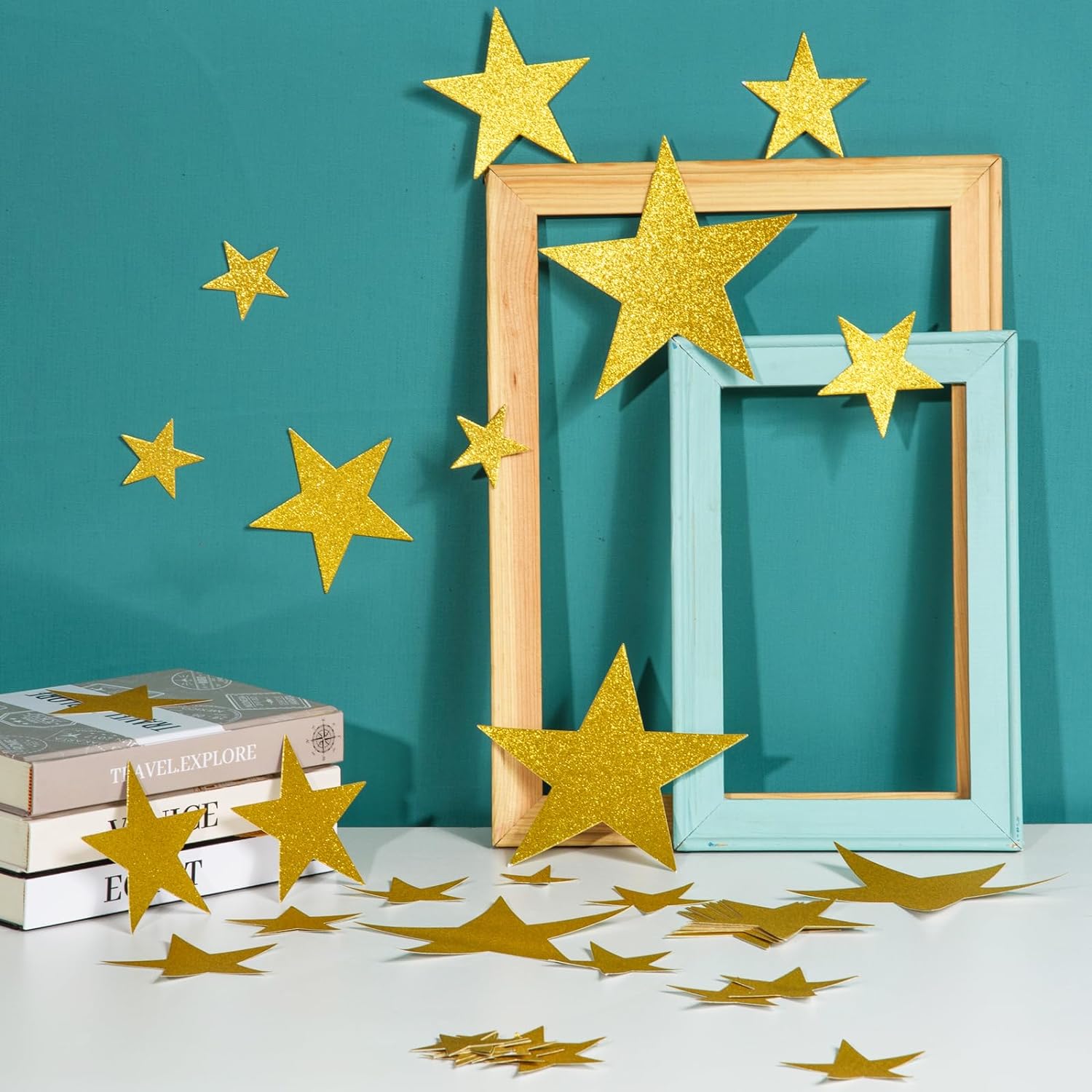 180 Pcs Gold Glitter Star Cutouts for Decorations