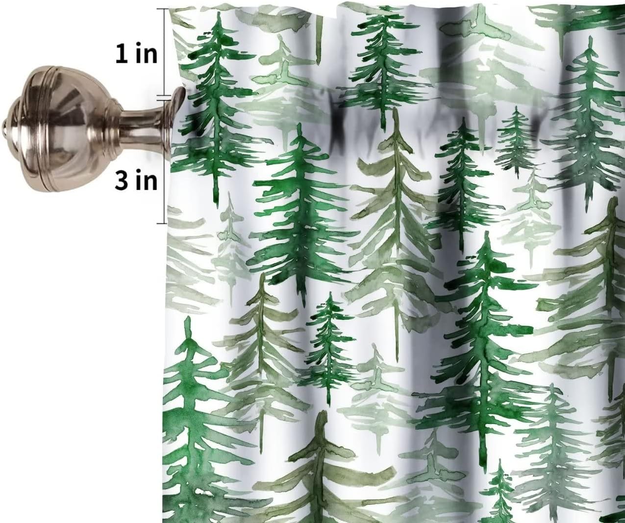 Green Forest Tree Valance Curtain Pine Coniferous Design 54x18in