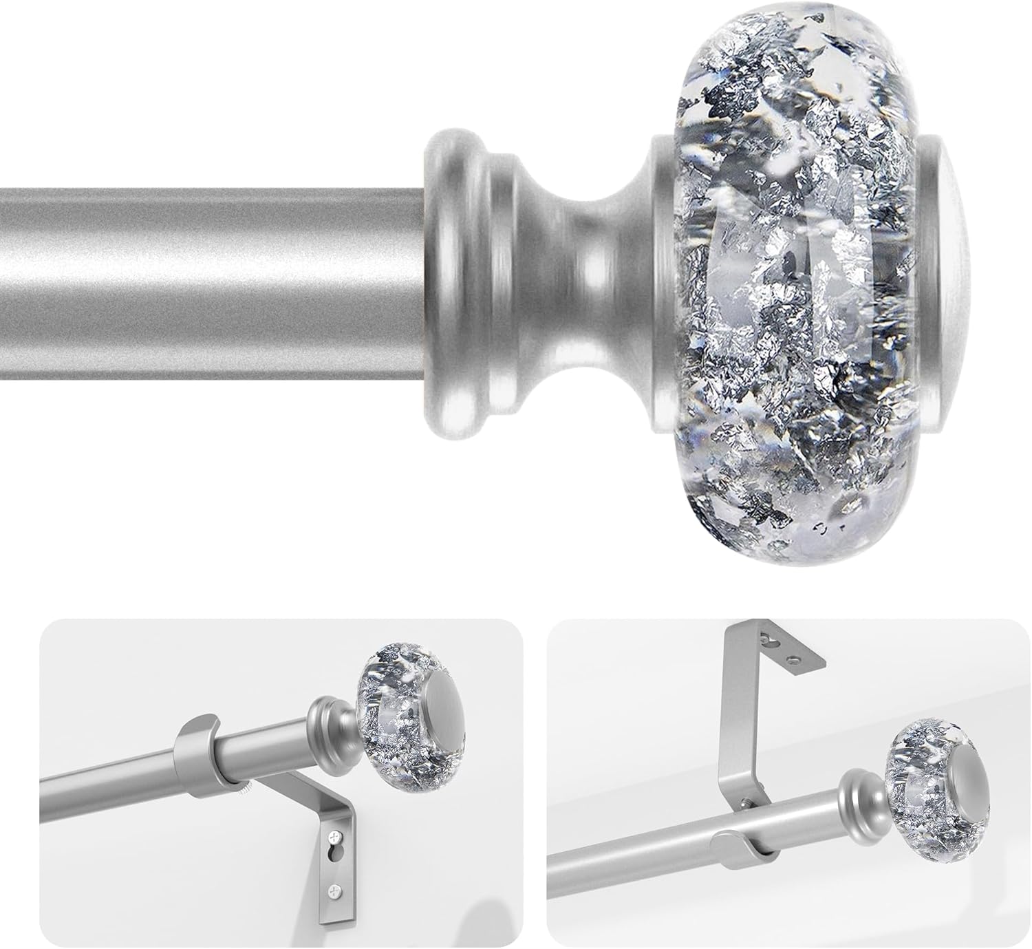 VOREFF Silver Curtain Rod 32-72 Inch Single Rod