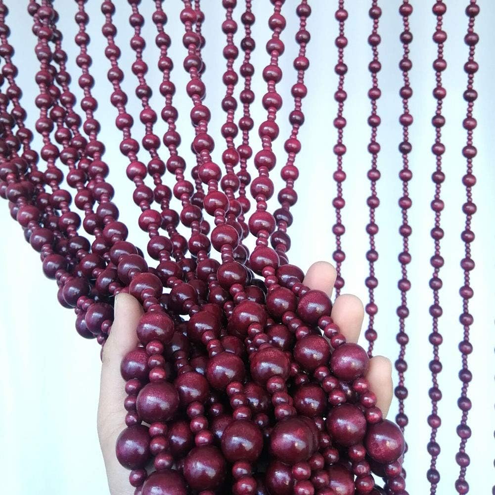 OKUOKA Beaded Door Curtain Retro Style Red Wine Handmade