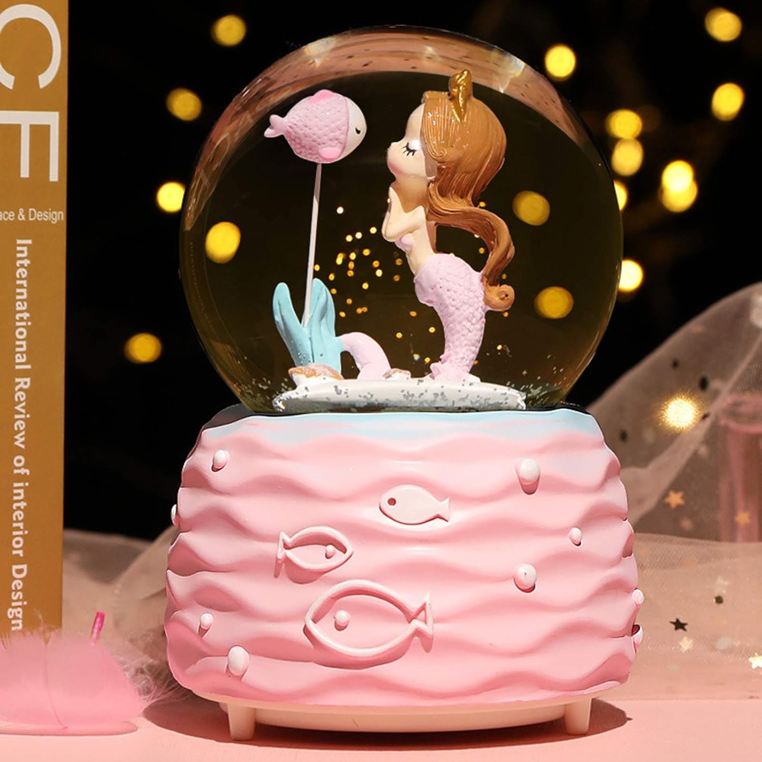 Mermaid Snow Globe with Music and LED Lights for Girls