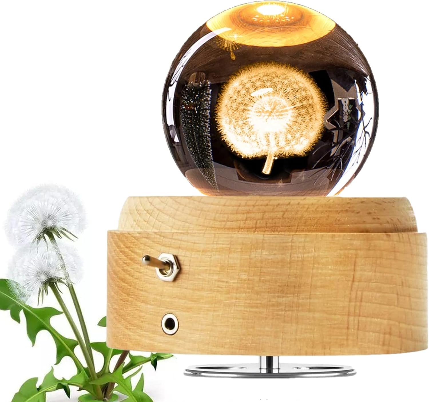 3D Crystal Ball Music Box with LED Light and Wooden Base
