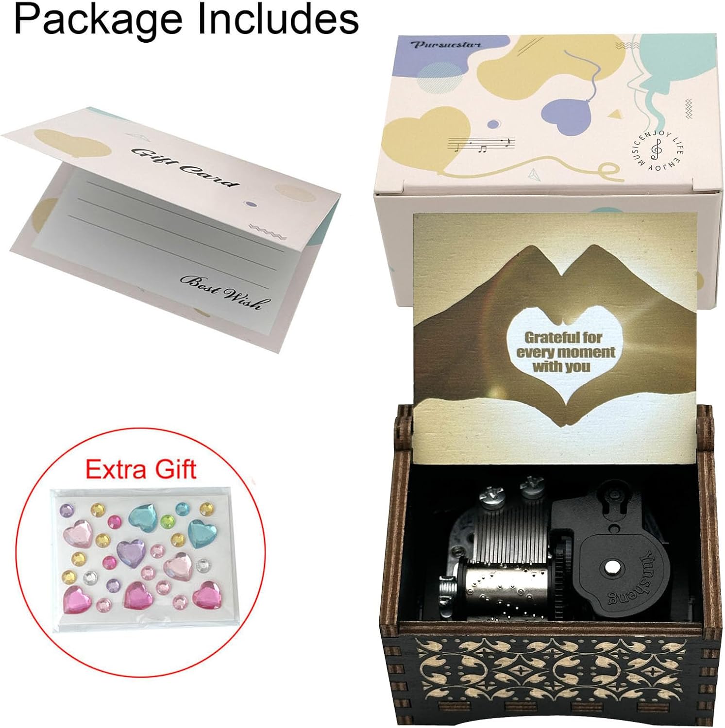 Pursuestar Wooden Windup Heart Music Box - You Are My Sunshine