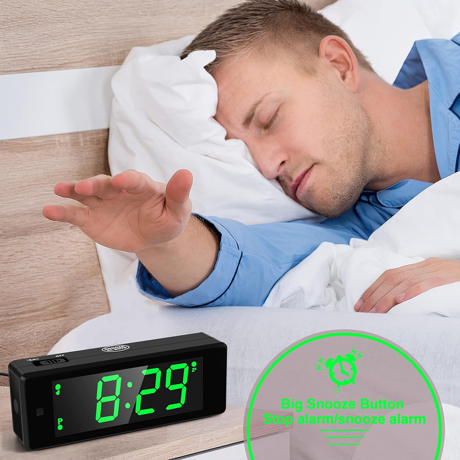 Digital Alarm Clock with Hybrid LED LCD Display and Emergency Flashlight