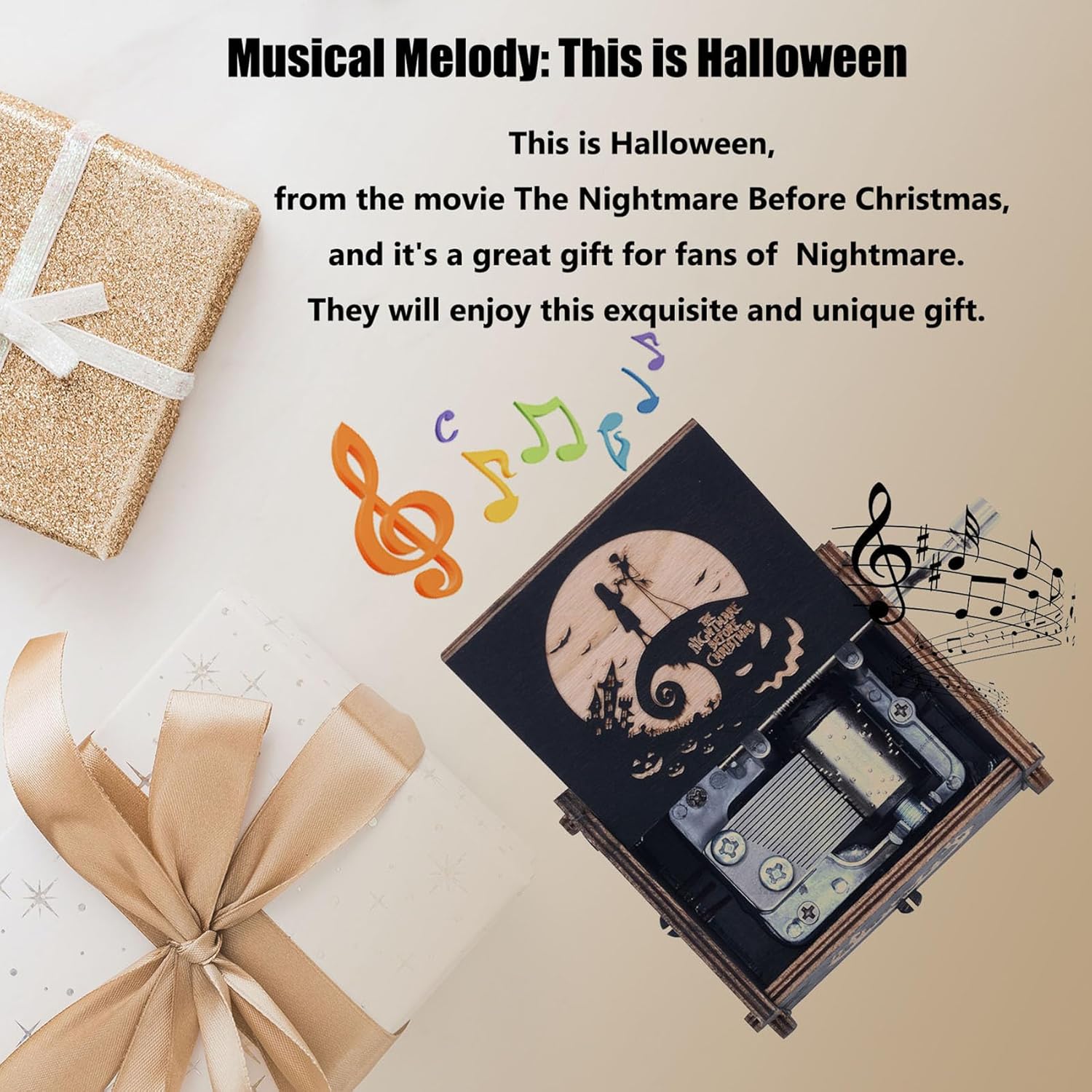 Keast Funny Wooden Hand Crank Music Box Halloween Decor