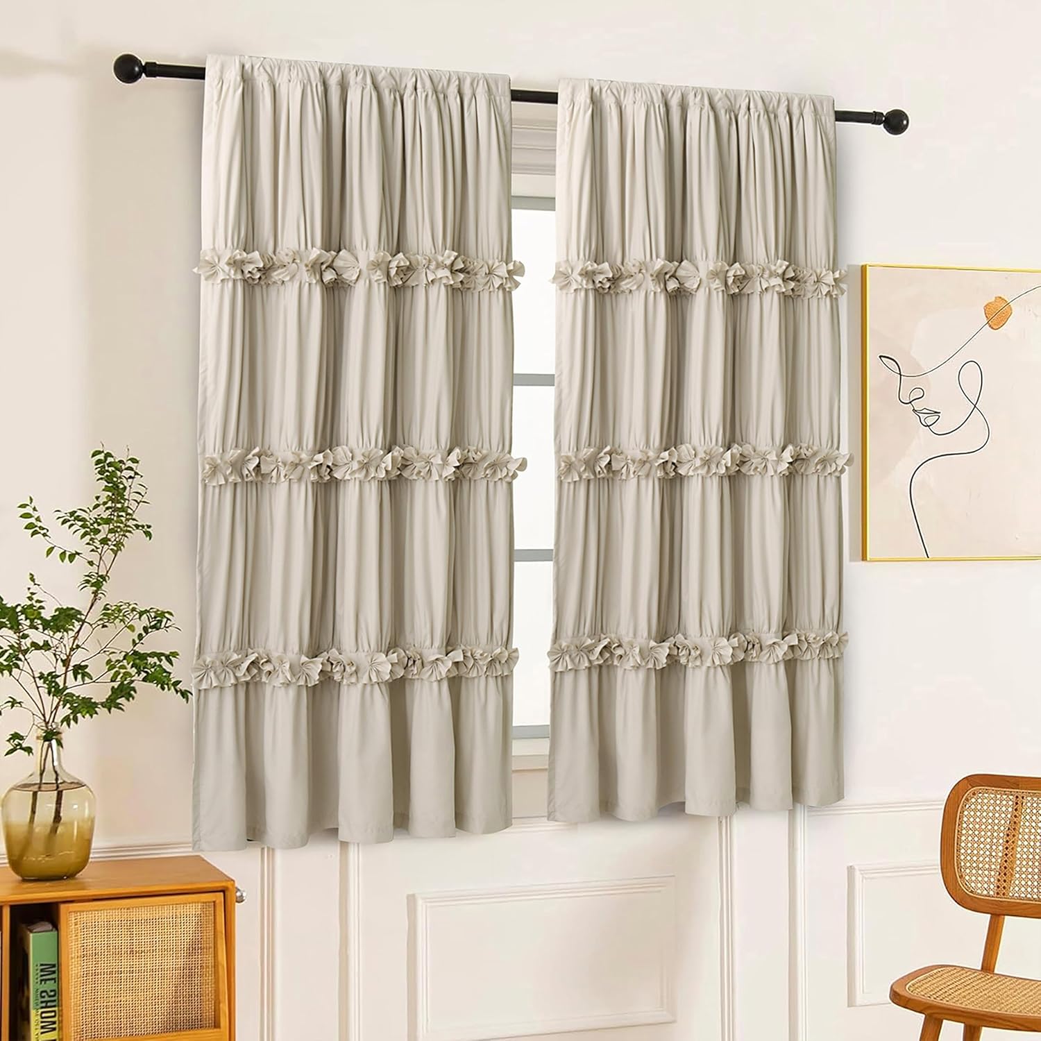 Thermal Insulated Blackout Curtains 42x63 Pair Boho Ruched