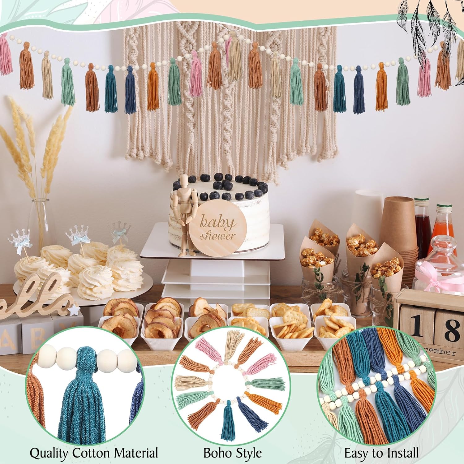 Zeyune 3 Pcs Boho Tassel Garland Wall Decor