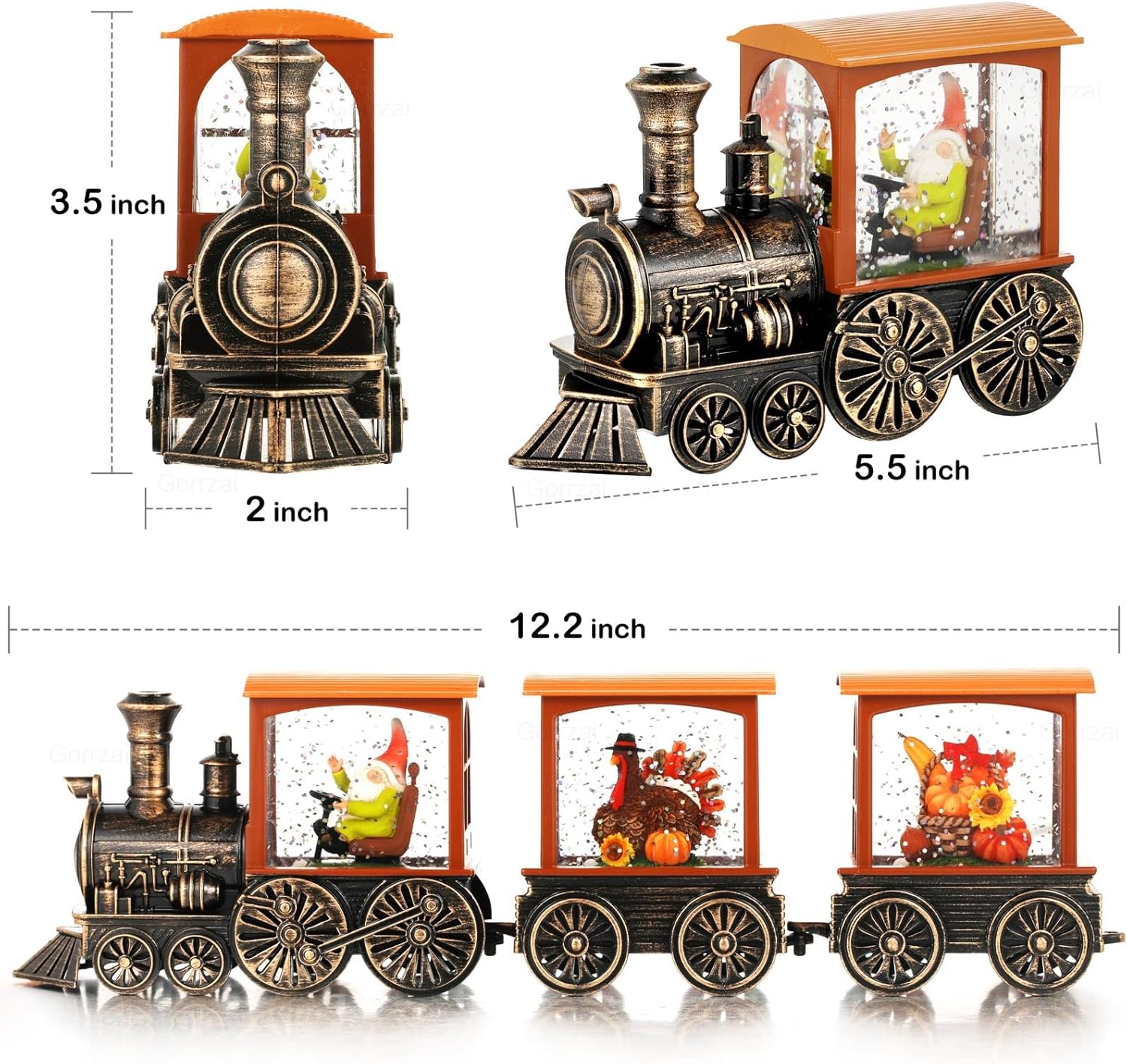 Gorrzai Fall Snow Globe Lantern with Gnome Train Decor