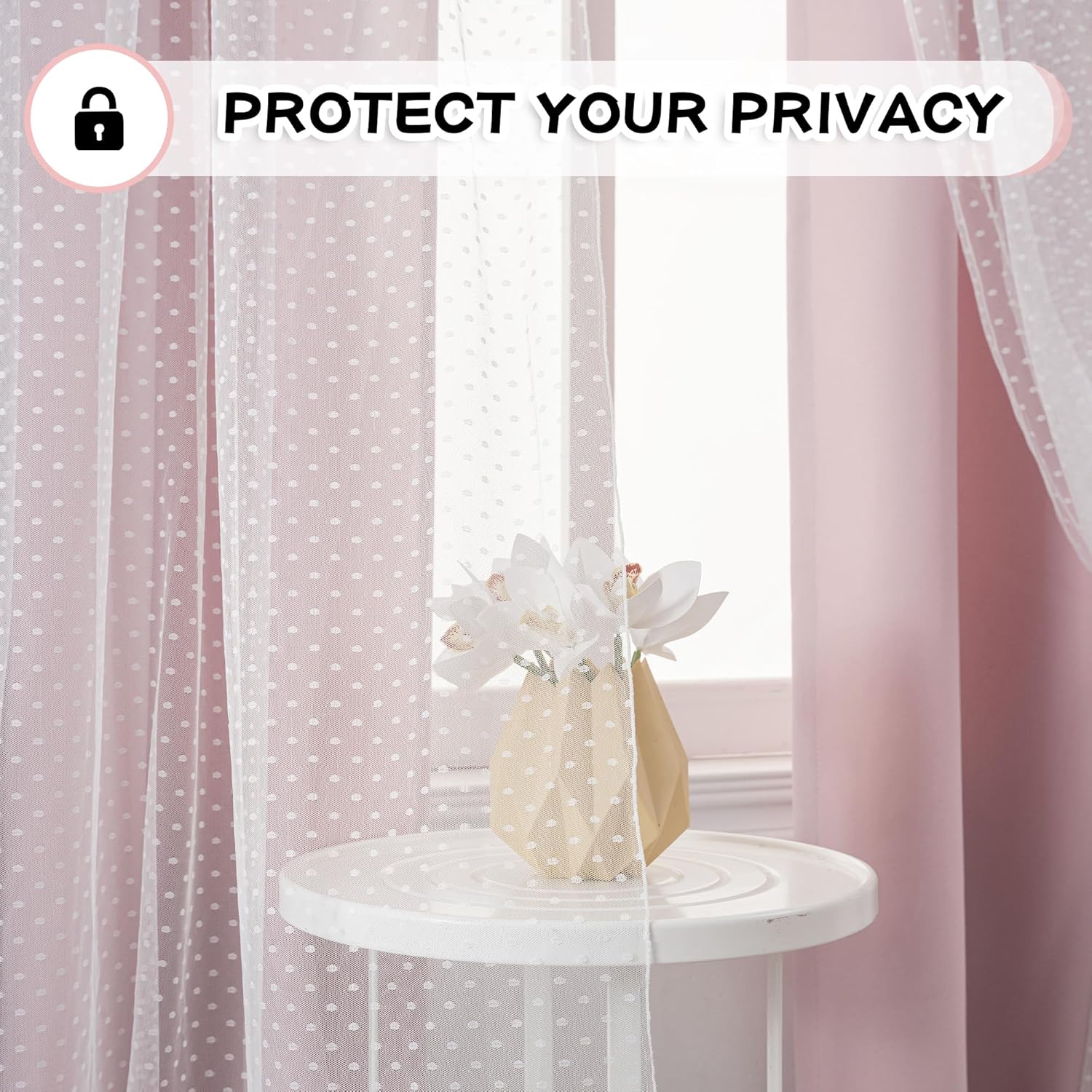 MYSKY HOME Pink Curtains with Tiebacks for Kids Bedroom