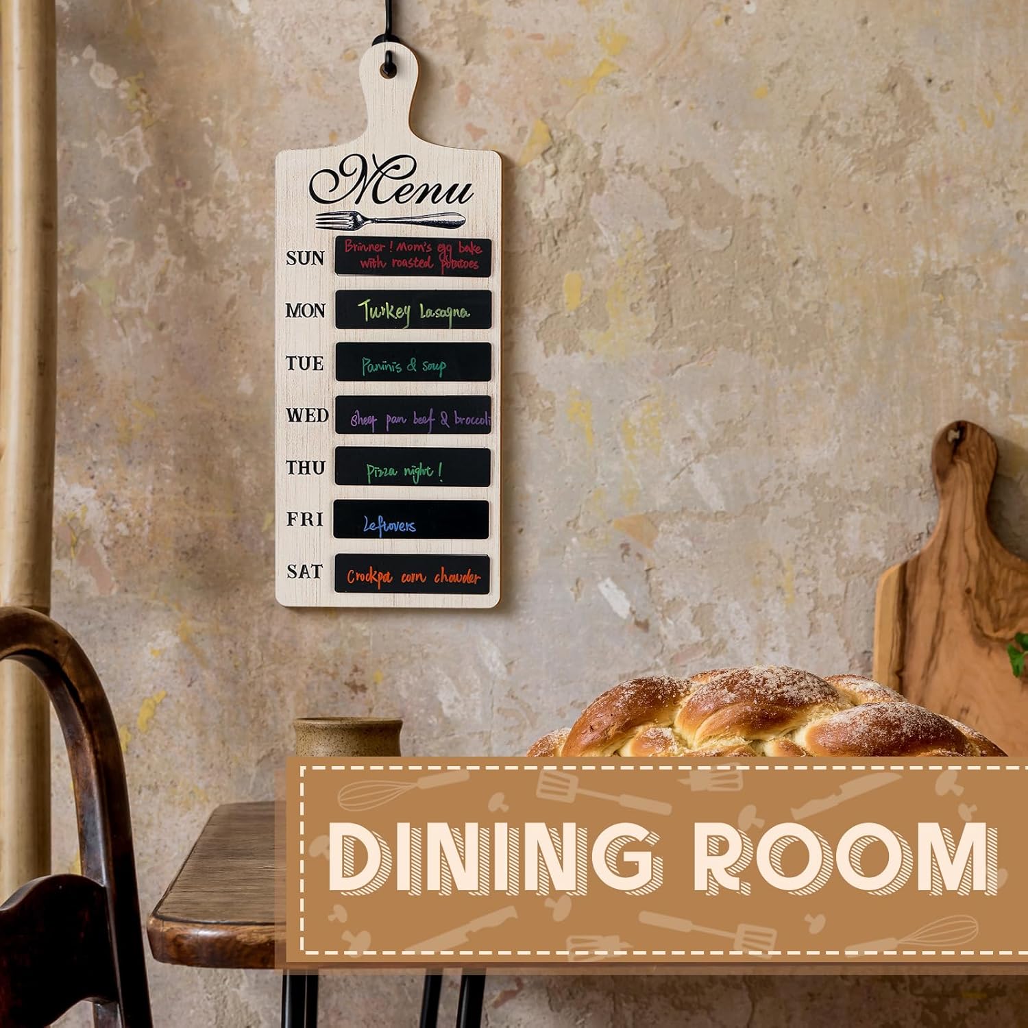 Maxdot Weekly Menu Board Wood Planner with 7 Markers and Towel