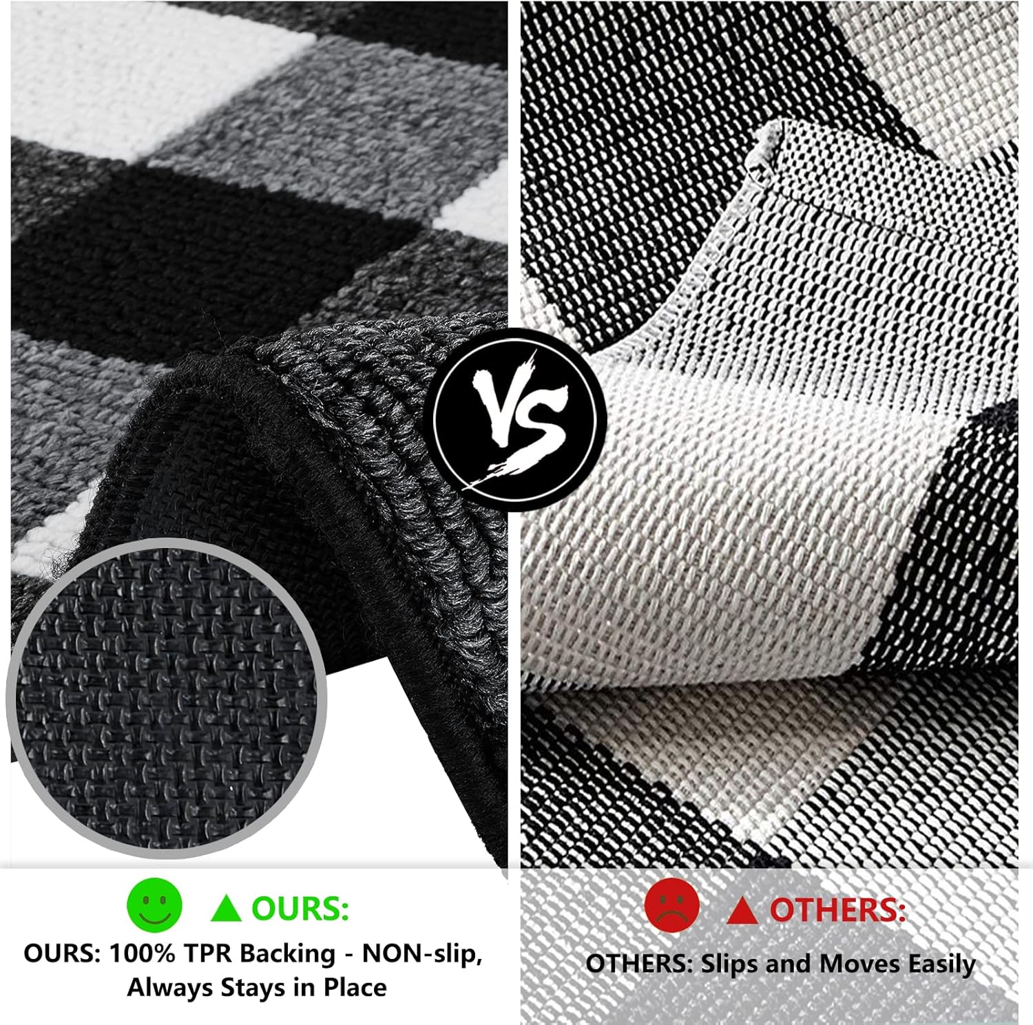 FONEYI Buffalo Plaid Outdoor Rug 24x36 Black White