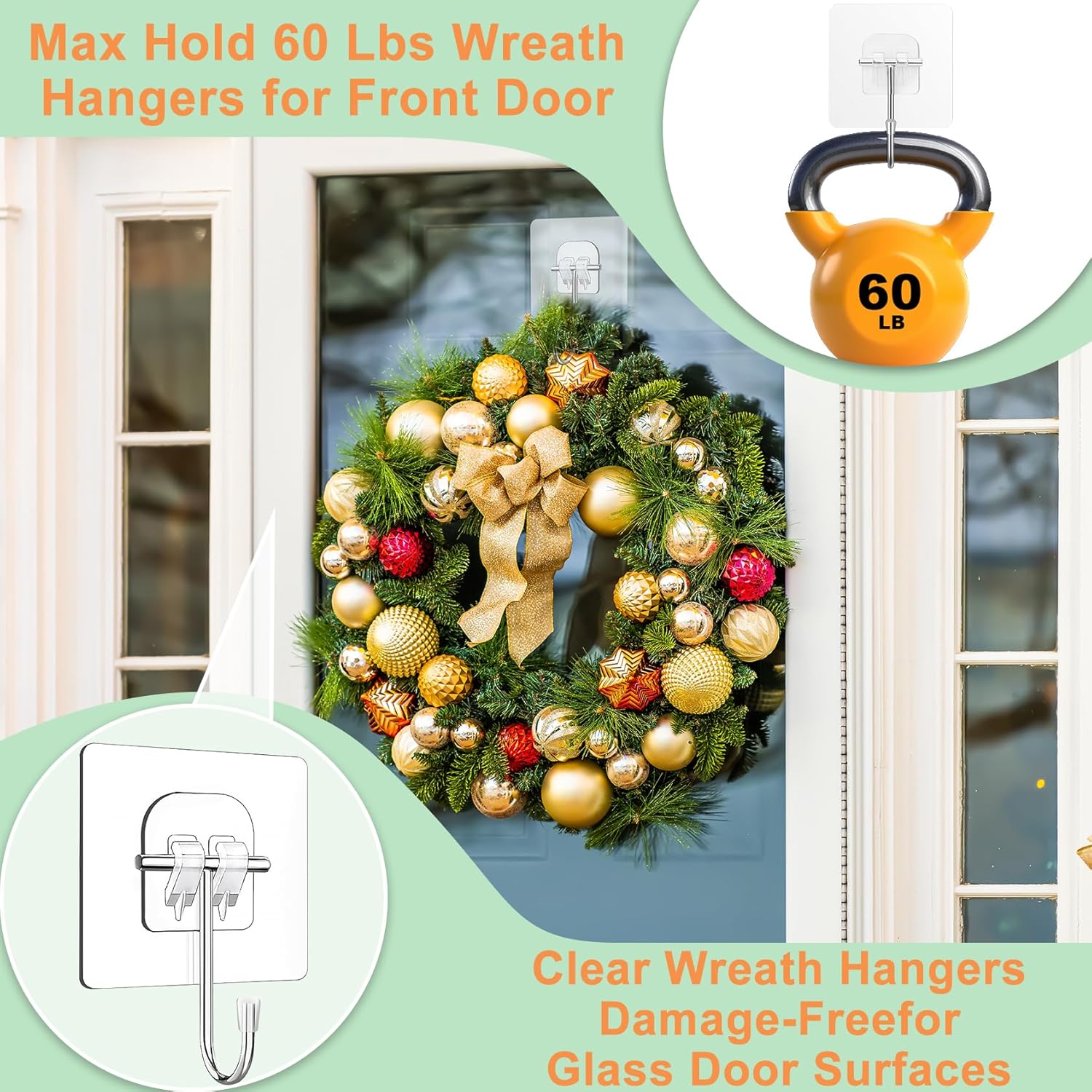 10 Pack Clear Wreath Hangers for Front Door