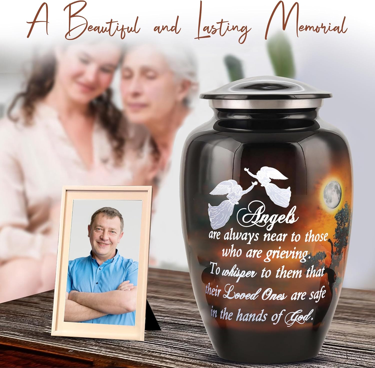 Handcrafted Large Urn for Ashes with Angel Quote