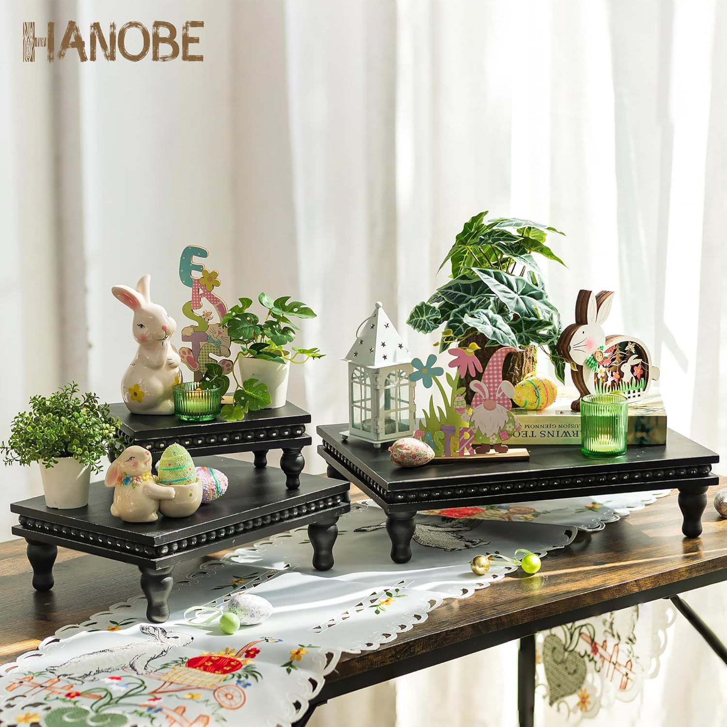 Hanobe 3 Tier Black Display Risers Wood Pedestal Stand