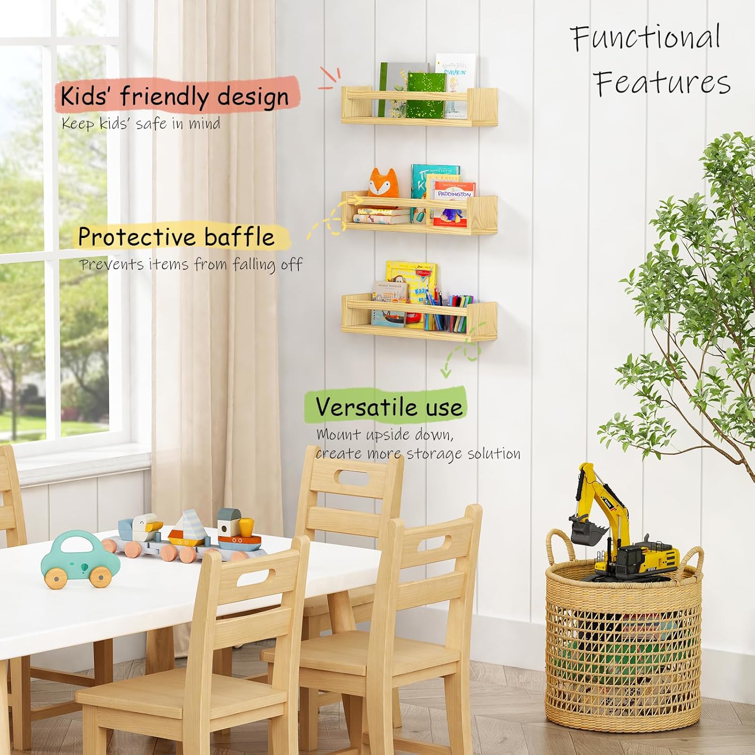 Harwaya Floating Book Shelves for Kids Room Wall
