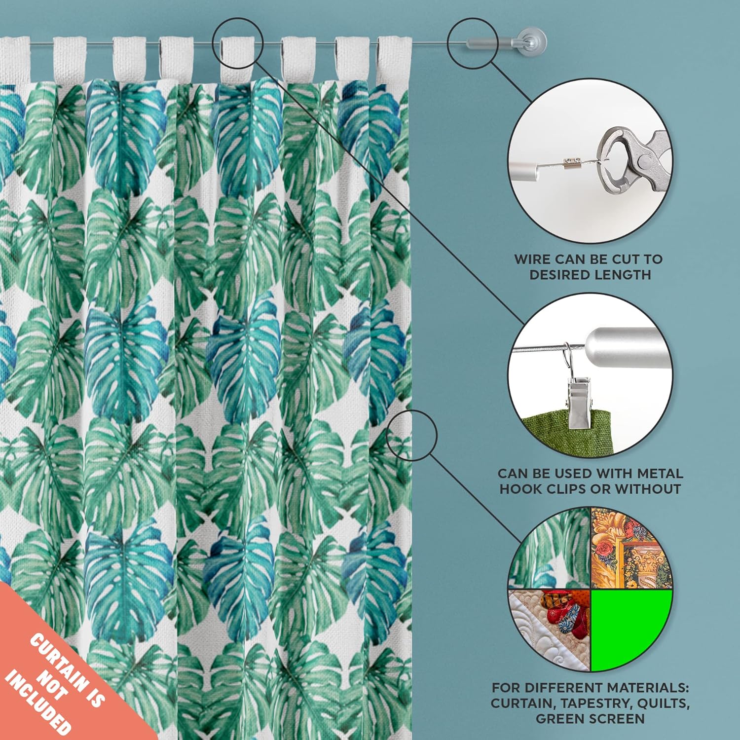 Stylish Curtain Wire System - 16ft Stainless Steel Room Divider Rod