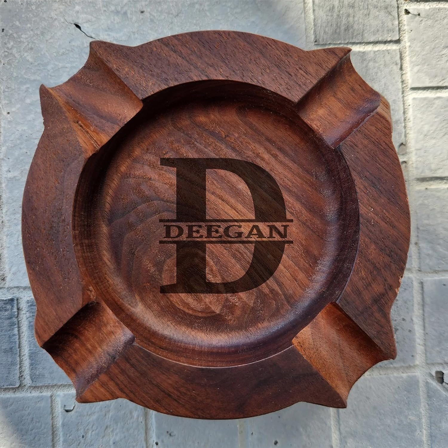 Personalized Walnut Cigar Ash Tray for Men