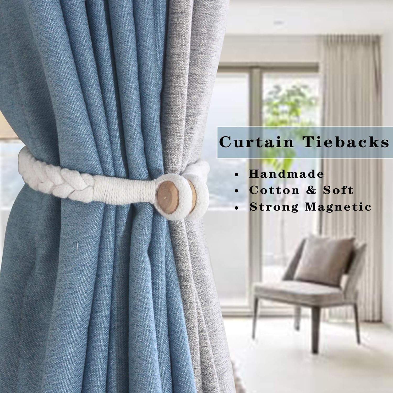 Porlau 6 Pack Magnetic Curtain Tiebacks with Wooden Buckle