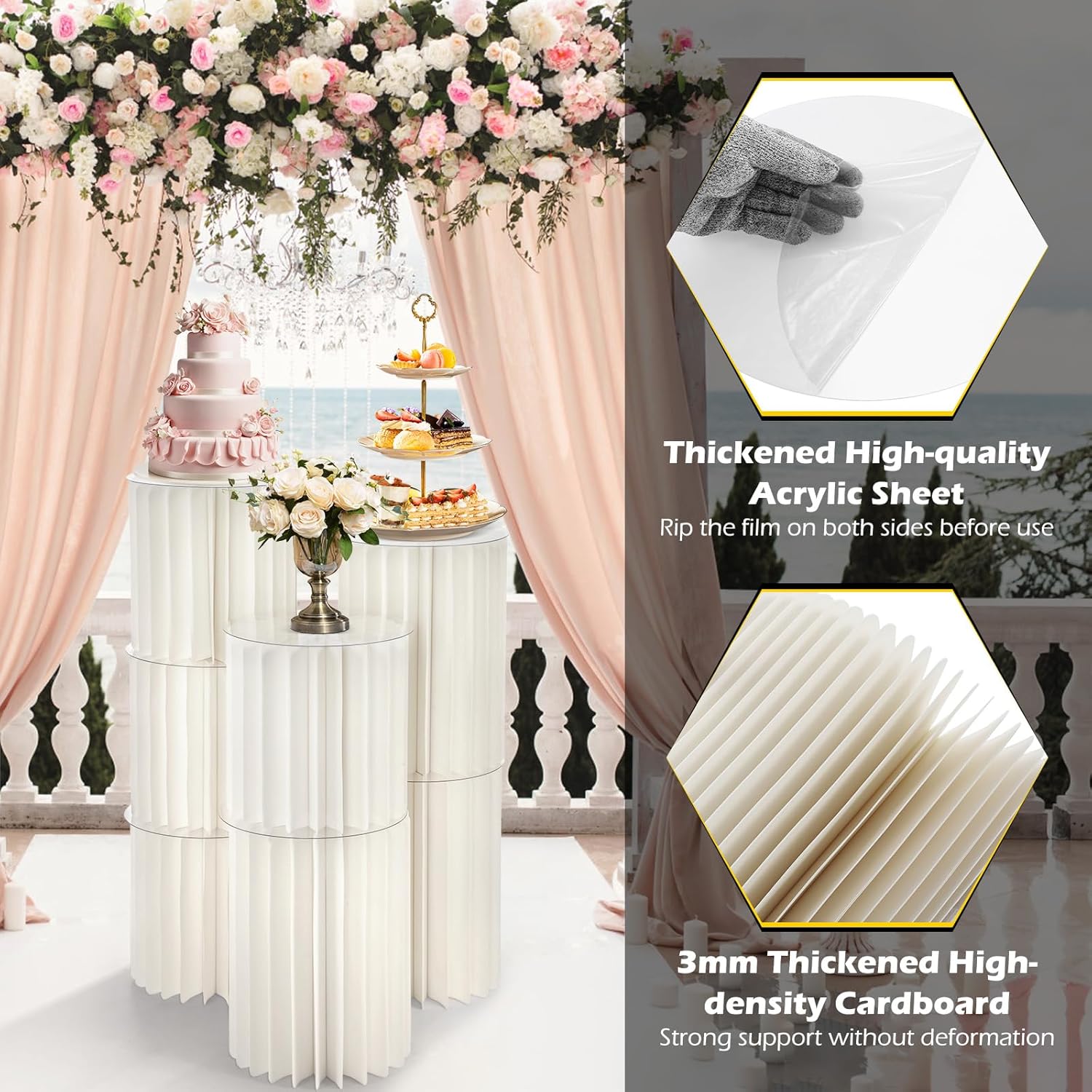 Dyna-Living 7PCS Foldable Cylinder Pedestal Stand Set