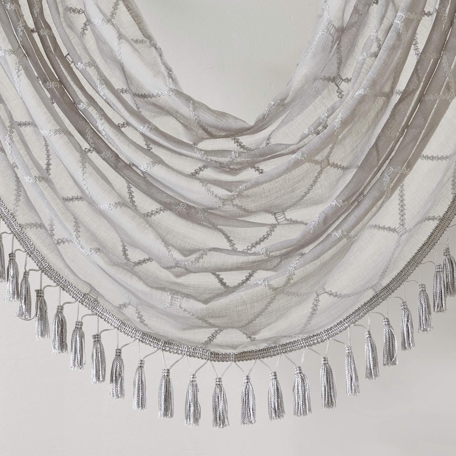 Madison Park Irina Diamond Sheer Embroidered Valance Grey 38W x 46L