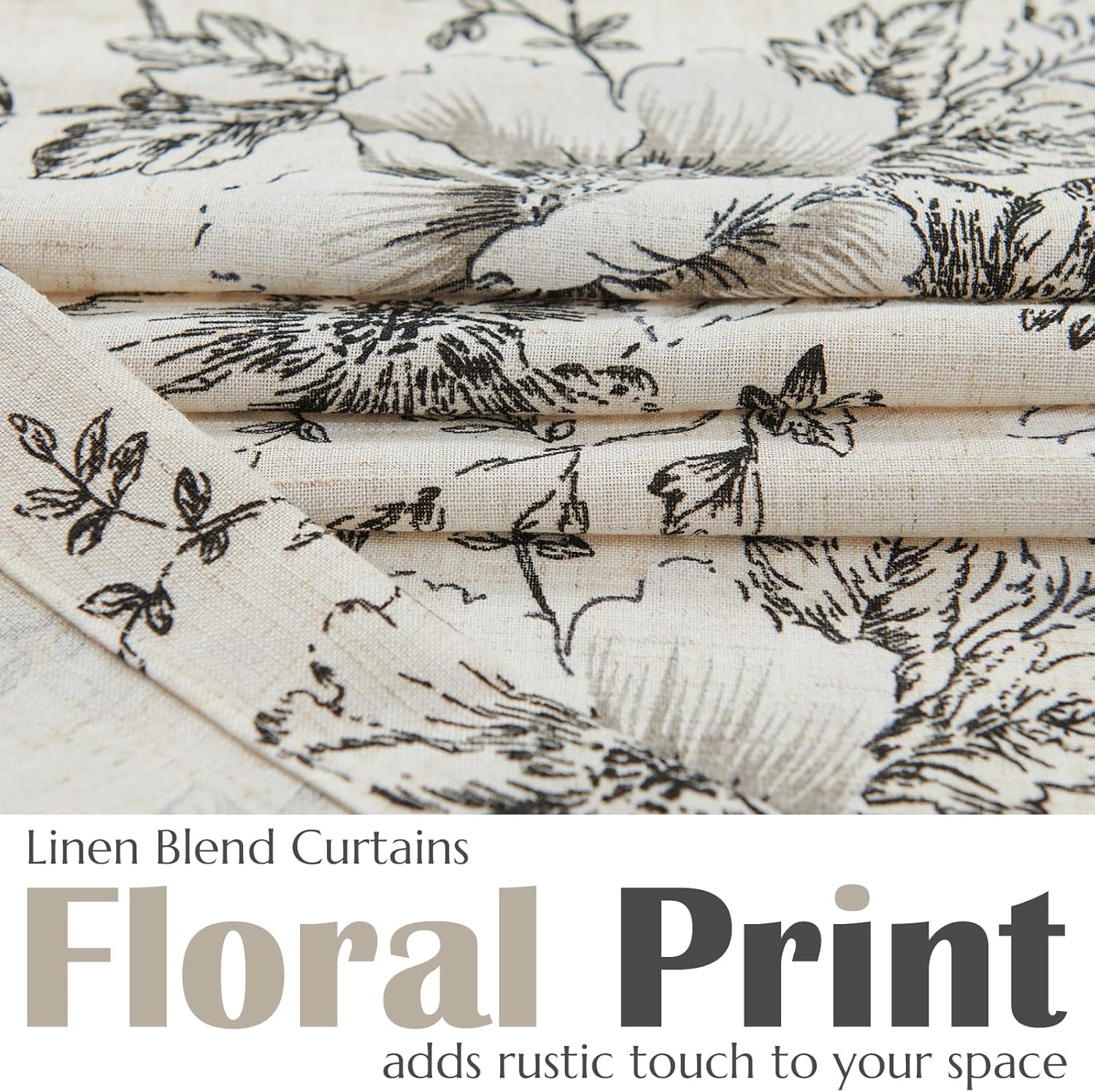 Jinchan Tie Up Valance Floral Linen 54 Inch Peonies Window Treatment