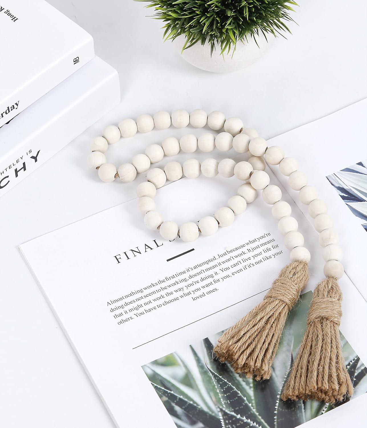 RAMIRABI Wooden Bead Garland with Tassels 39 Inch