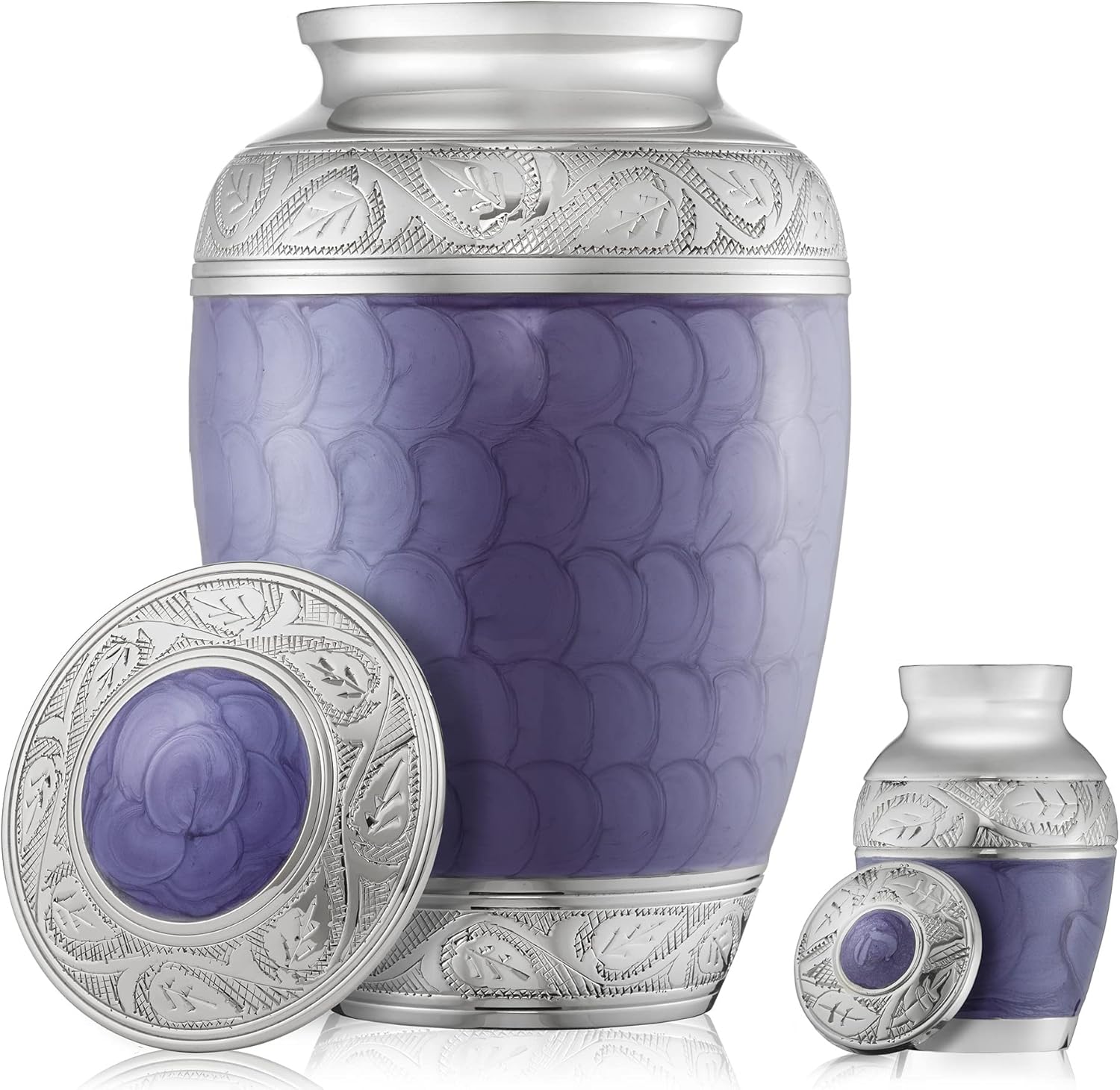 Reminded Set of 5 Etched Cremation Urns Lavender