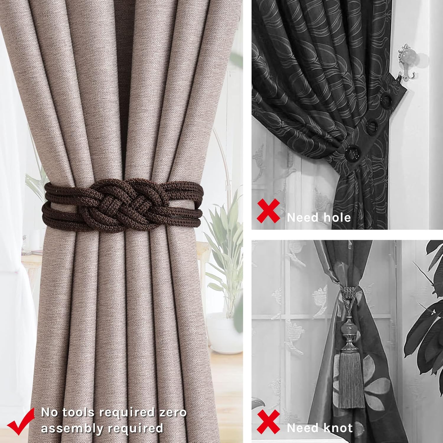 NICEEC 2 Pack Magnetic Curtain Tiebacks Coffee