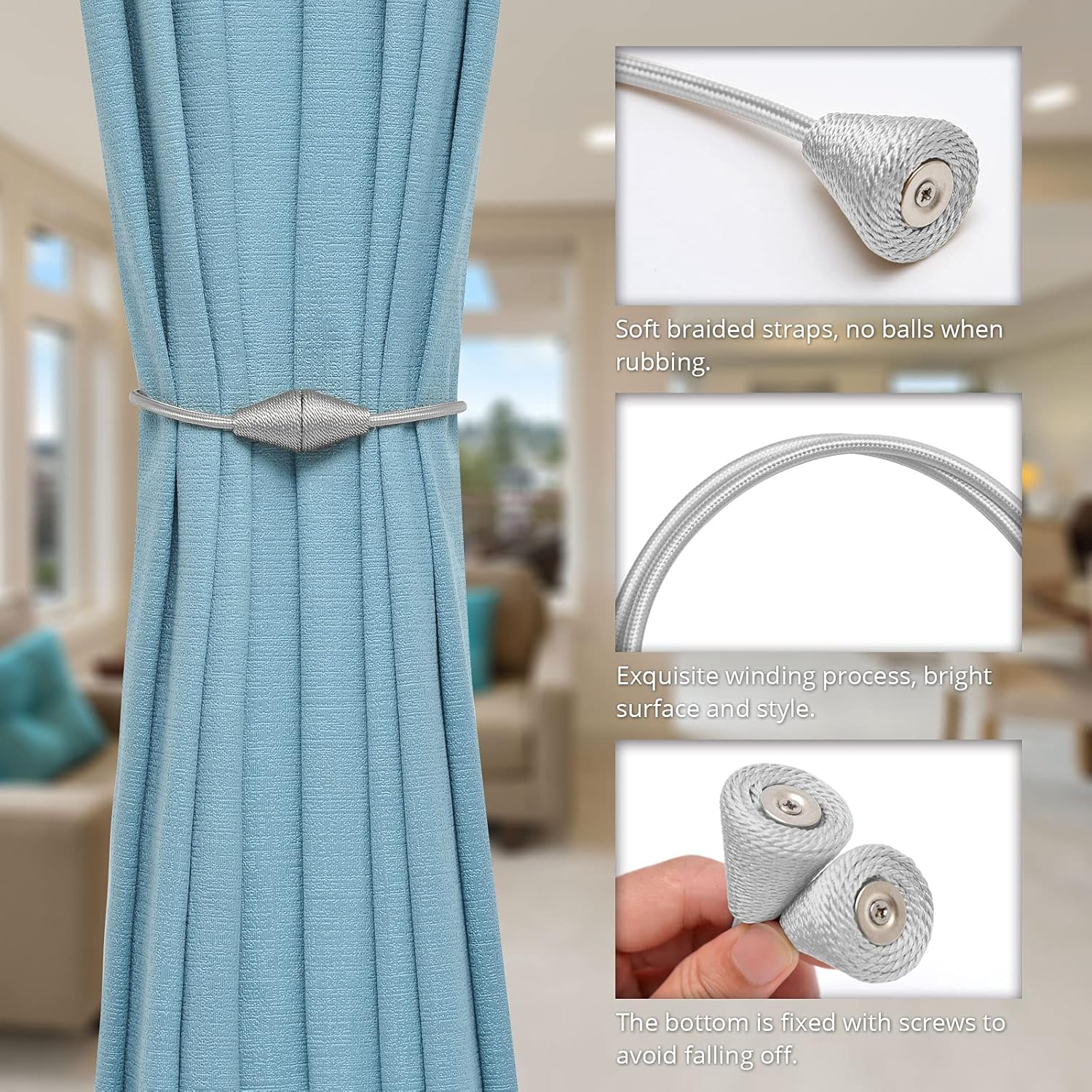 NICEEC 4 Pack Magnetic Curtain Holdbacks