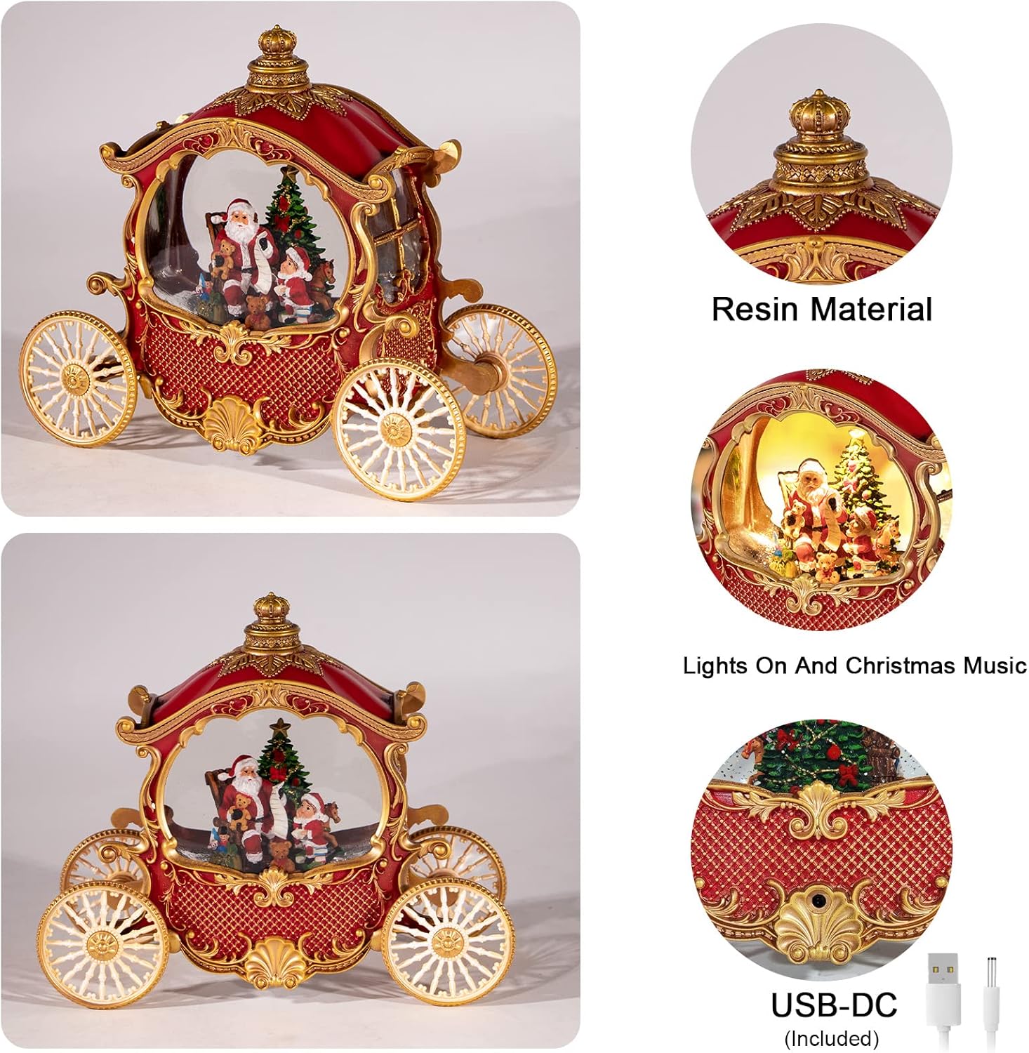 Christmas Carriage Snow Globe with Music and Timer