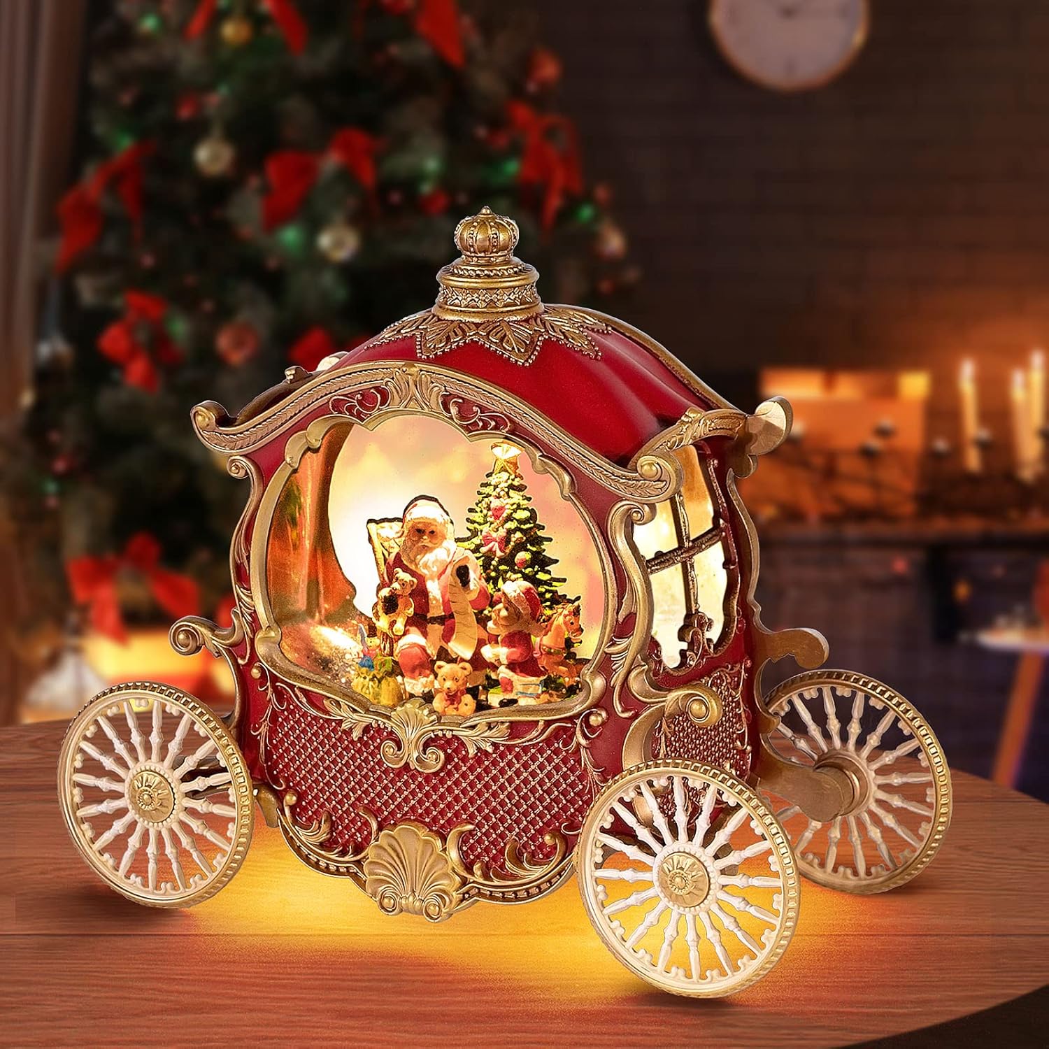 Christmas Carriage Snow Globe with Music and Timer