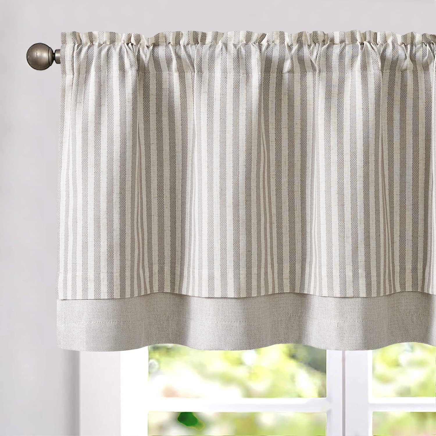 Vangao Farmhouse Valance Linen Blend Stripe Curtain 50x18