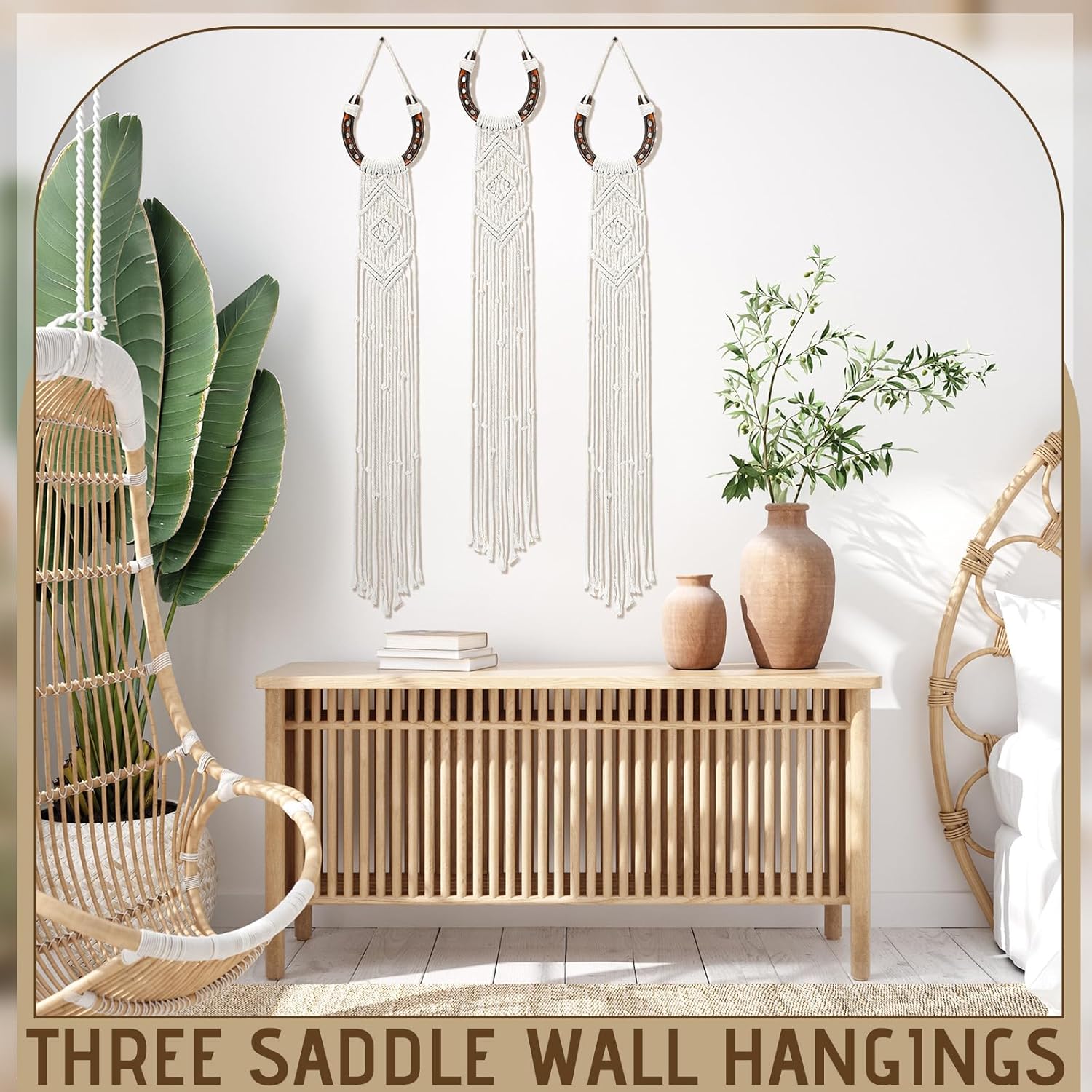 Wonderjune 3 Pcs Equestrian Macrame Wall Hanging