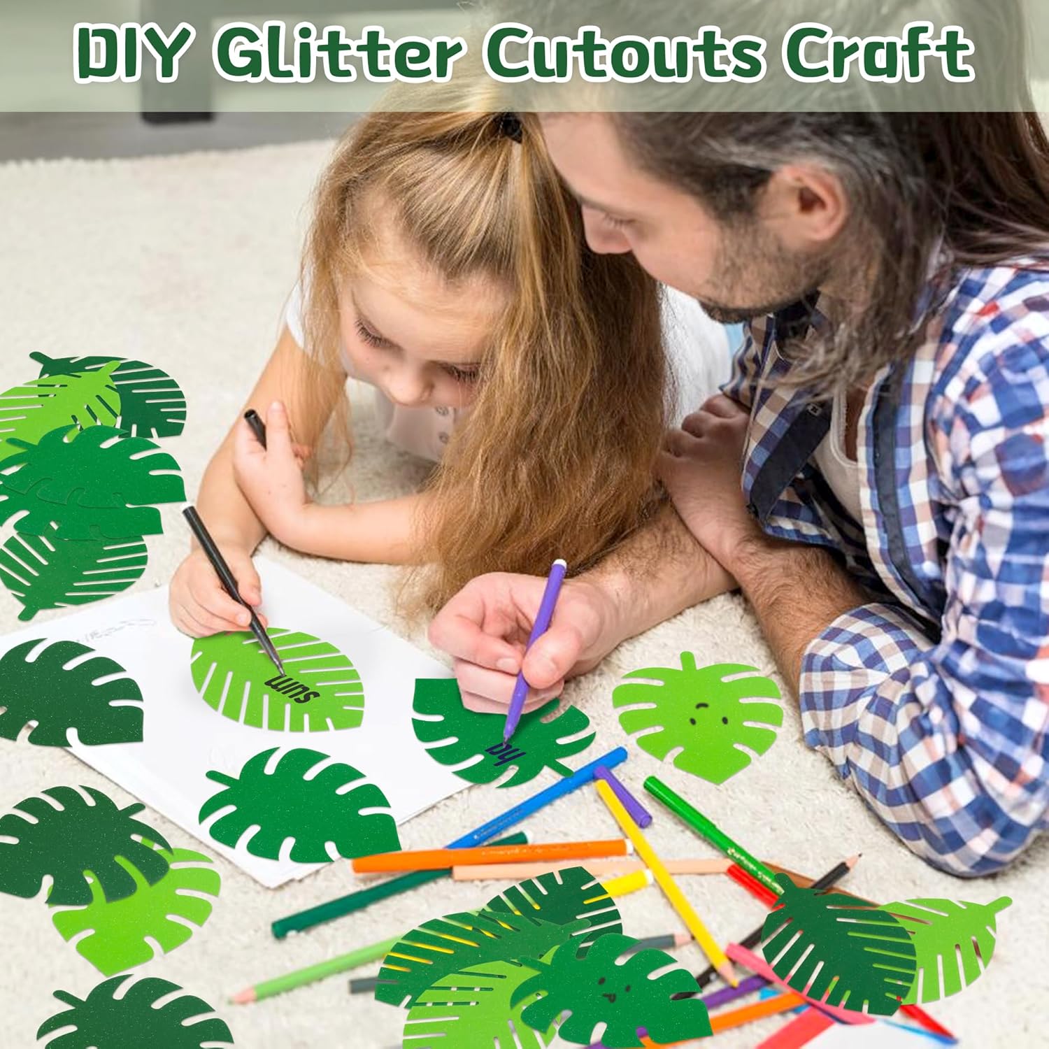 Palm Leaf Glitter Cutouts - 100pcs Tropical Decor Accents