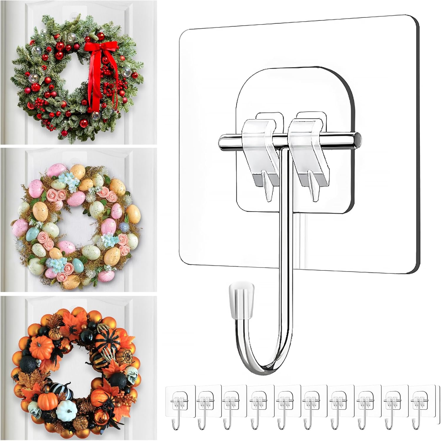 10 Pack Clear Wreath Hangers for Front Door