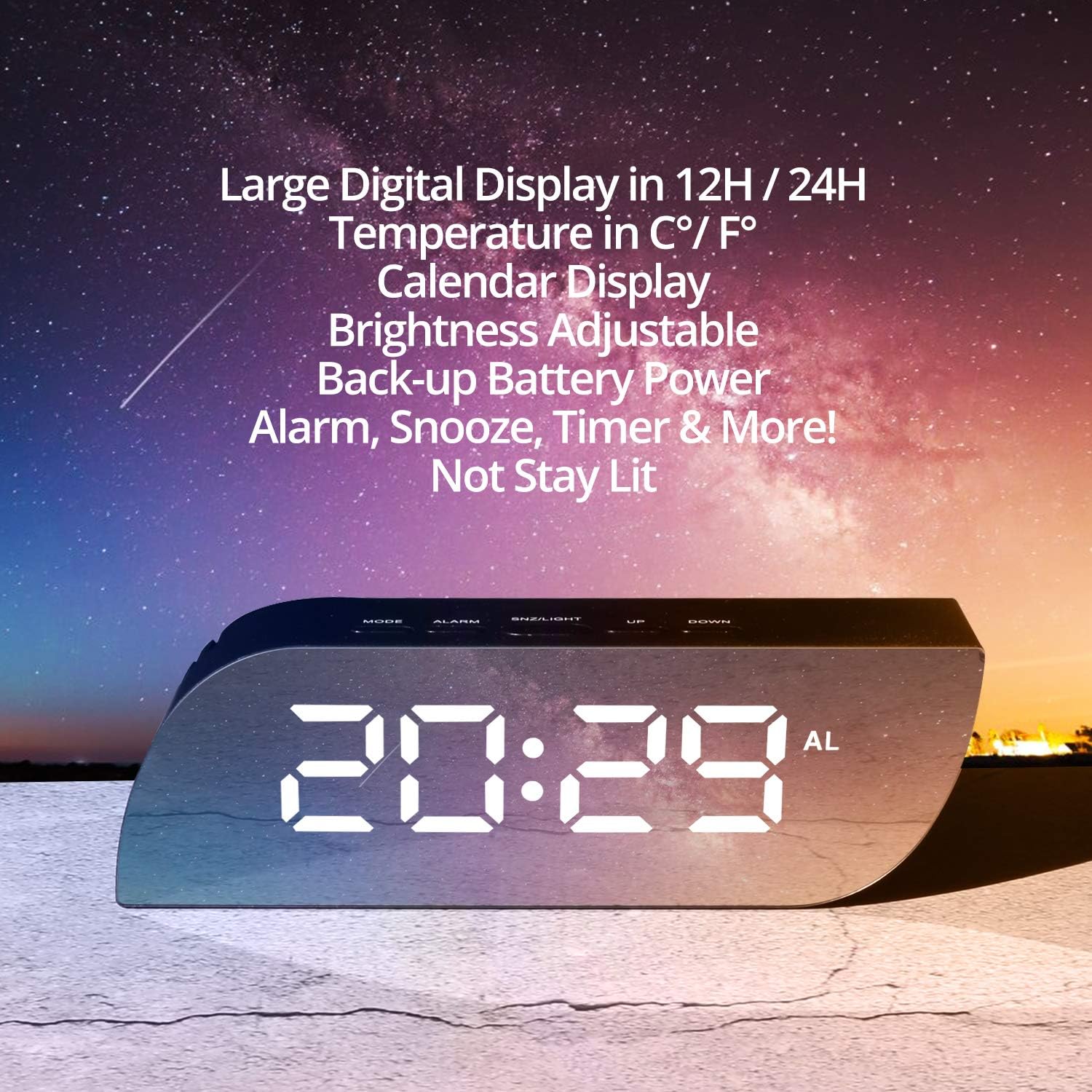 Betus Aesthetic Digital Alarm Clock with Mirror and Dimmer Night Mode