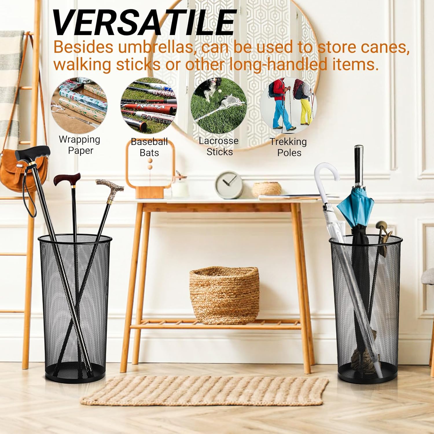 Youeon 2 Pack Black Metal Mesh Umbrella Stand