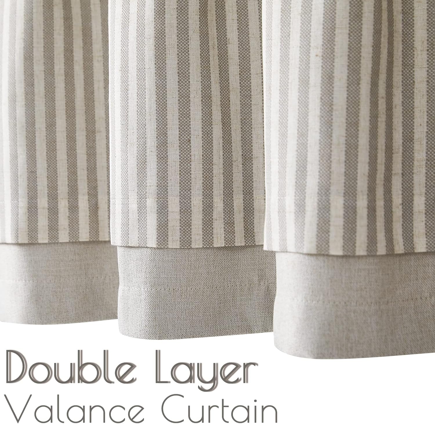 Vangao Farmhouse Valance Linen Blend Stripe Curtain 50x18