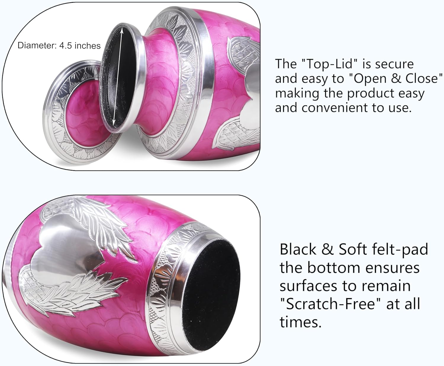 Pink Decorative Urn with Silver Angel Wings and Heart