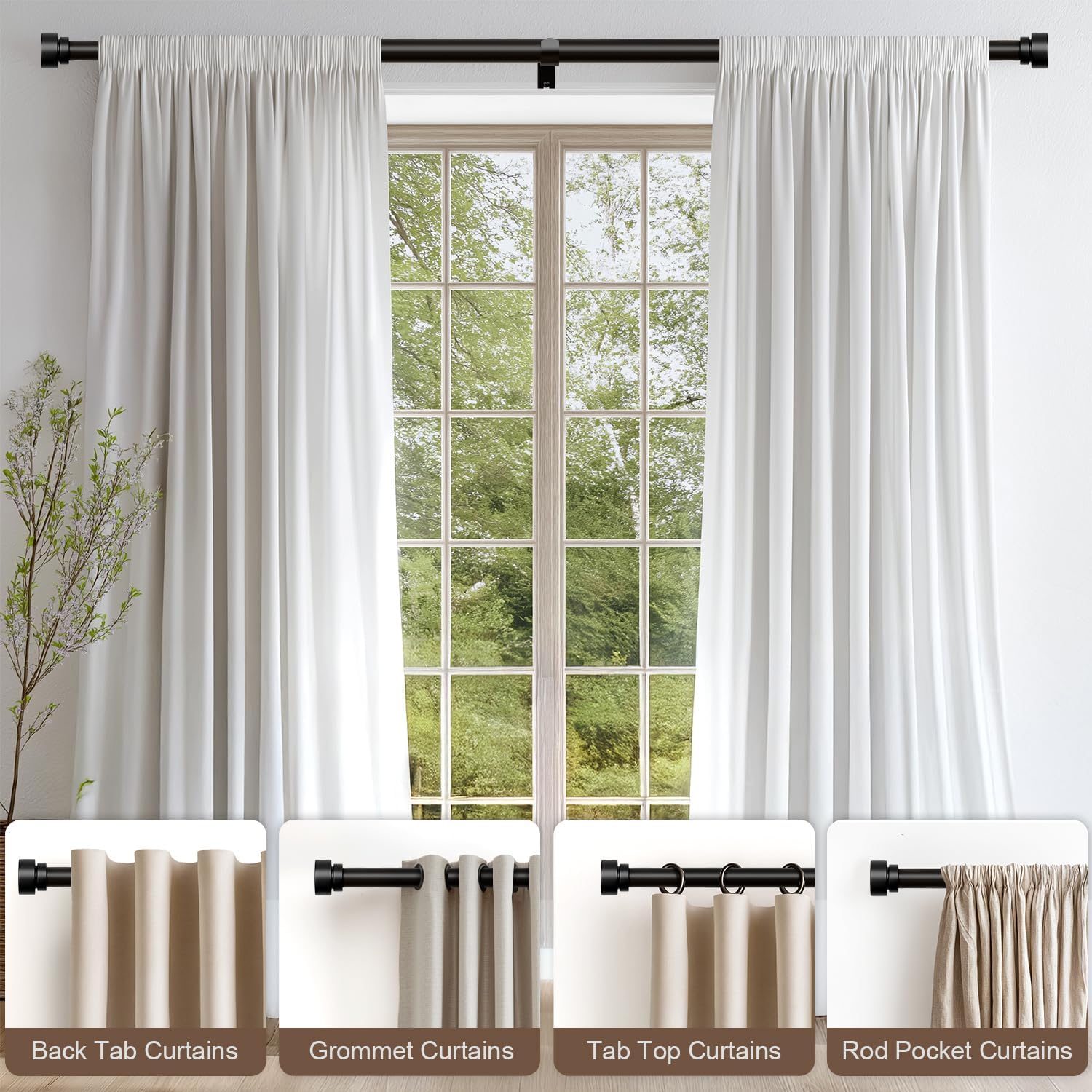 Modern Black Curtain Rods 1 Diameter Adjustable Length Heavy Duty