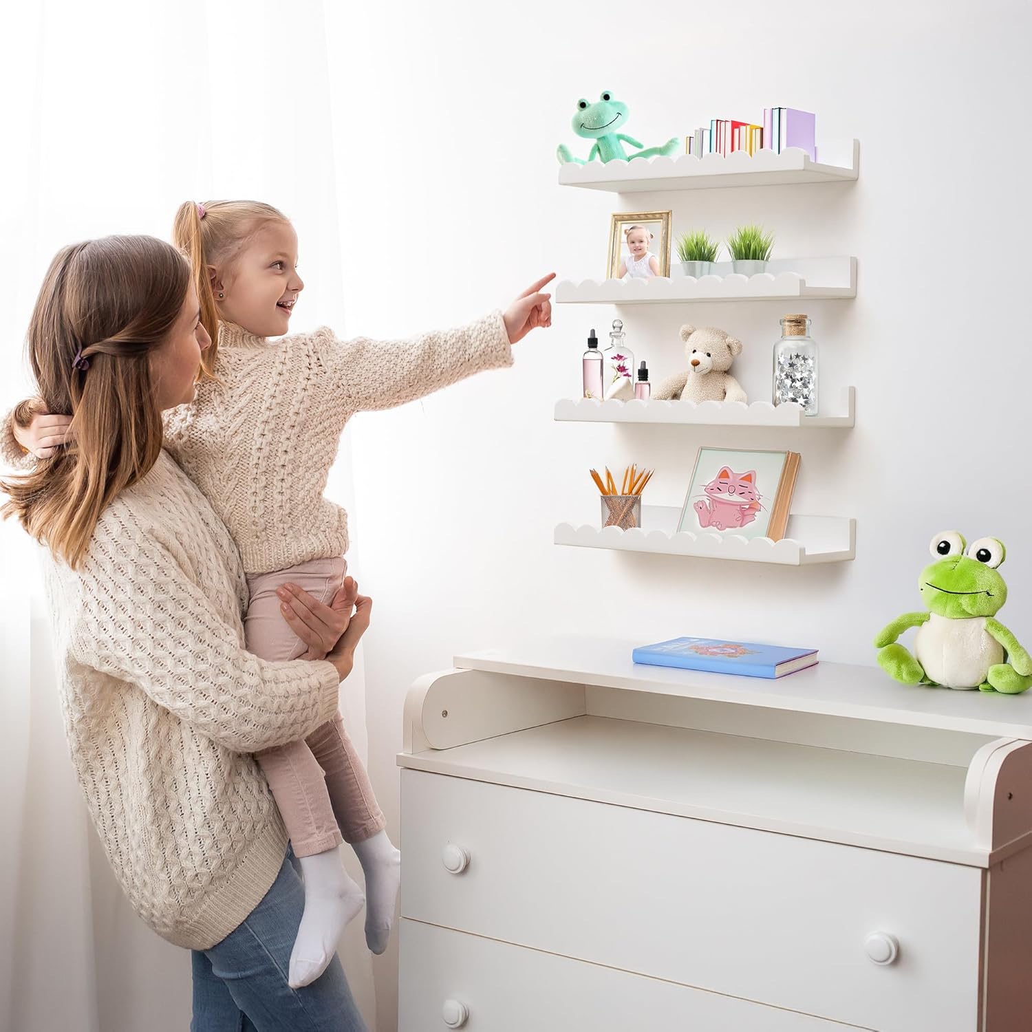 Scalloped Floating Shelves Set of 4 White Nursery Book Shelves