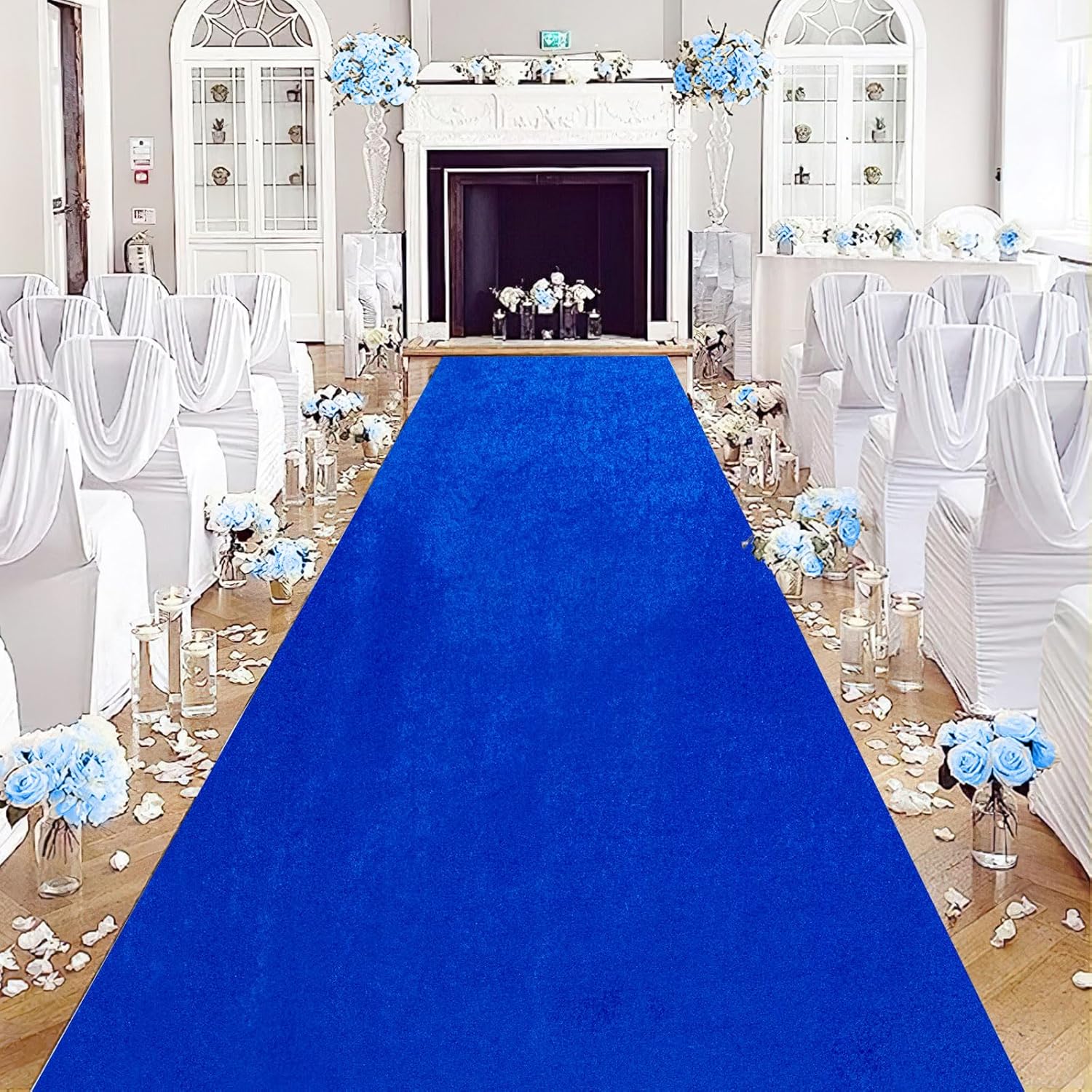 QueenDream Royal Blue Velvet Aisle Runner 25ftx15ft