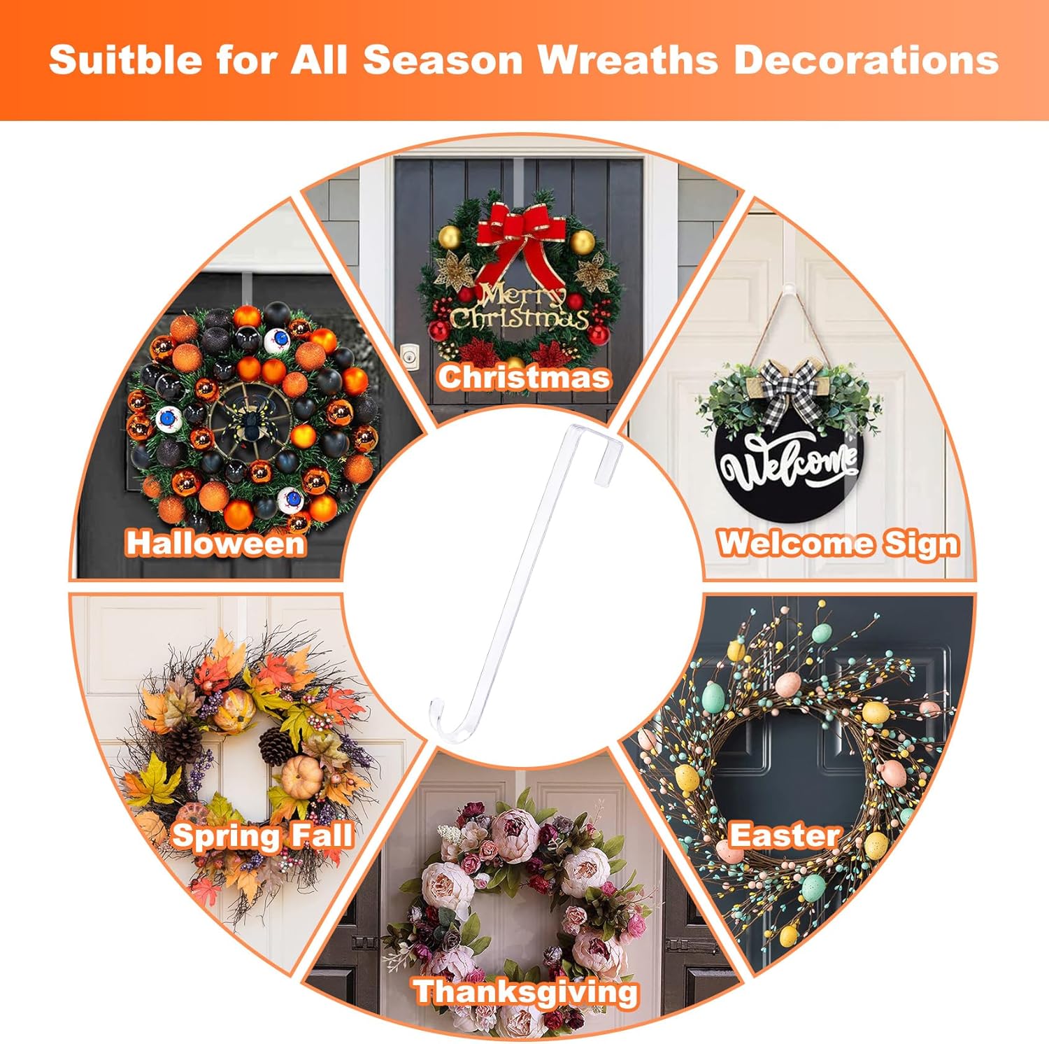 15 Inch Wreath Hangers 2 Pack Door Decor Organizer